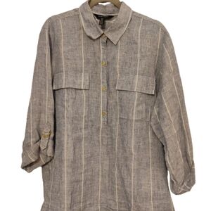 Ellen Tracy Striped 100% Linen Pullover Top, 2X
